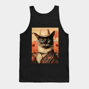 Retro Vintage Cowboy Siamese Cat - Whiskered Wild West Adventure Tank Top